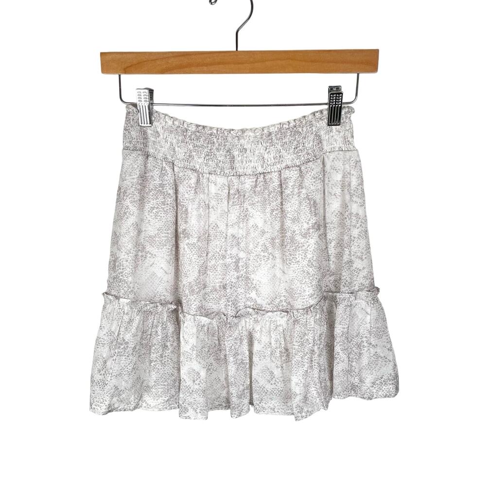Intermix Snake Print Silk Blend Tiered Mini Skirt Size XS White Grey Smocked